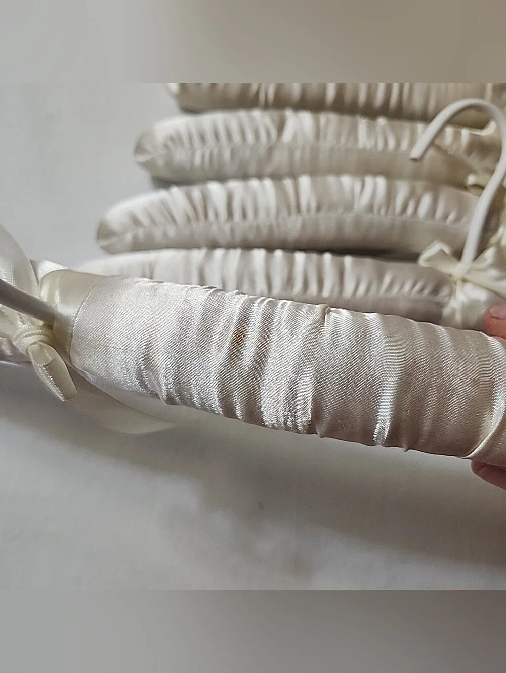 Lot of 8 Vintage Ivory Satin Padded Hangers 15.5